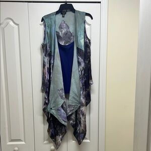 Ted Baker Langley Green and Purple Silk Sleeveless Crystals 2 n 1 Top Size Large